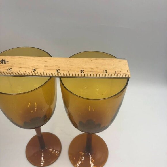 Set of 2 Amber Glass Wine Glasses With Stem Stemware Barware Drinkware - Picture 10 of 13